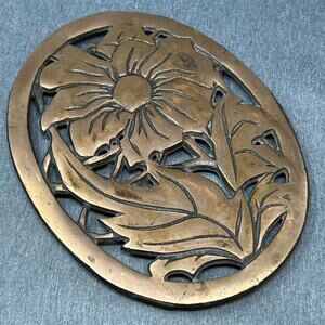 Vintage 1980s Progressive Int'l Copper Cast Iron Floral Trivet Wall Hanger 8"
